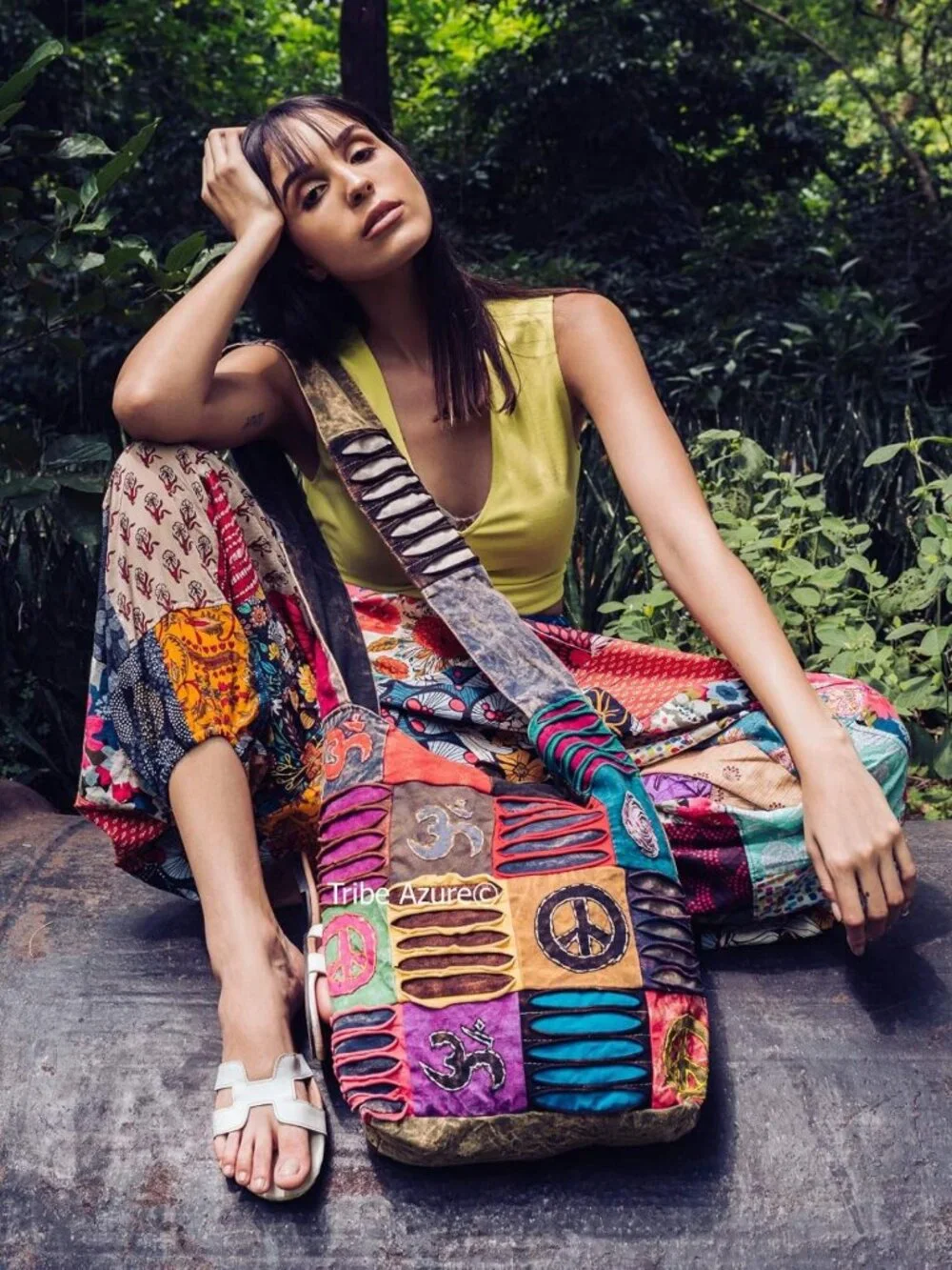 Colorful Boho Shoulder Bag for Women - Sling Slouchy Hippie Style (Peace)